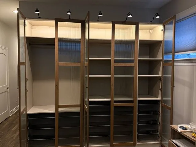 IKEA PAX wardrobe system with glass doors and lighting — Crystal Lake, IL