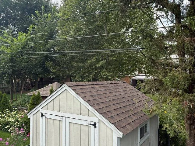 Shed roof stripped and re-shingled with fresh clean shingles — Hoffman Estates, IL