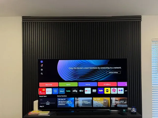 Black wood slat accent wall with mounted TV — Buffalo Grove, IL